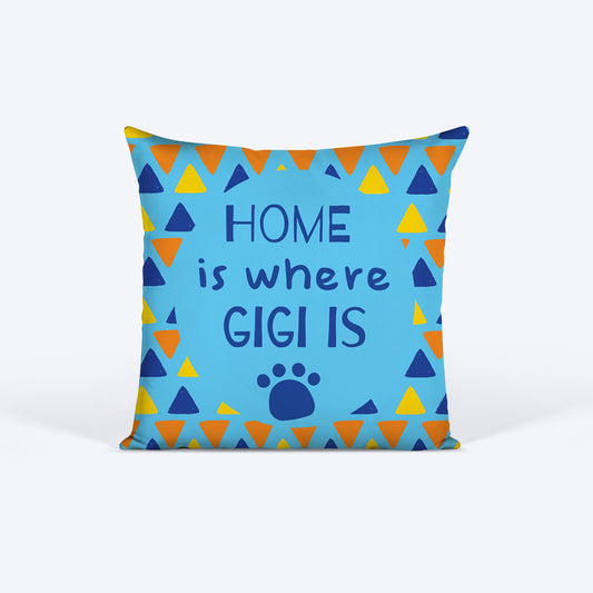 HUFT Home Is Where (Pet Name) Is Personalised Cushion For Dog & Cat - Sky Blue - 12 inches (30 x 30 cm) - Heads Up For Tails
