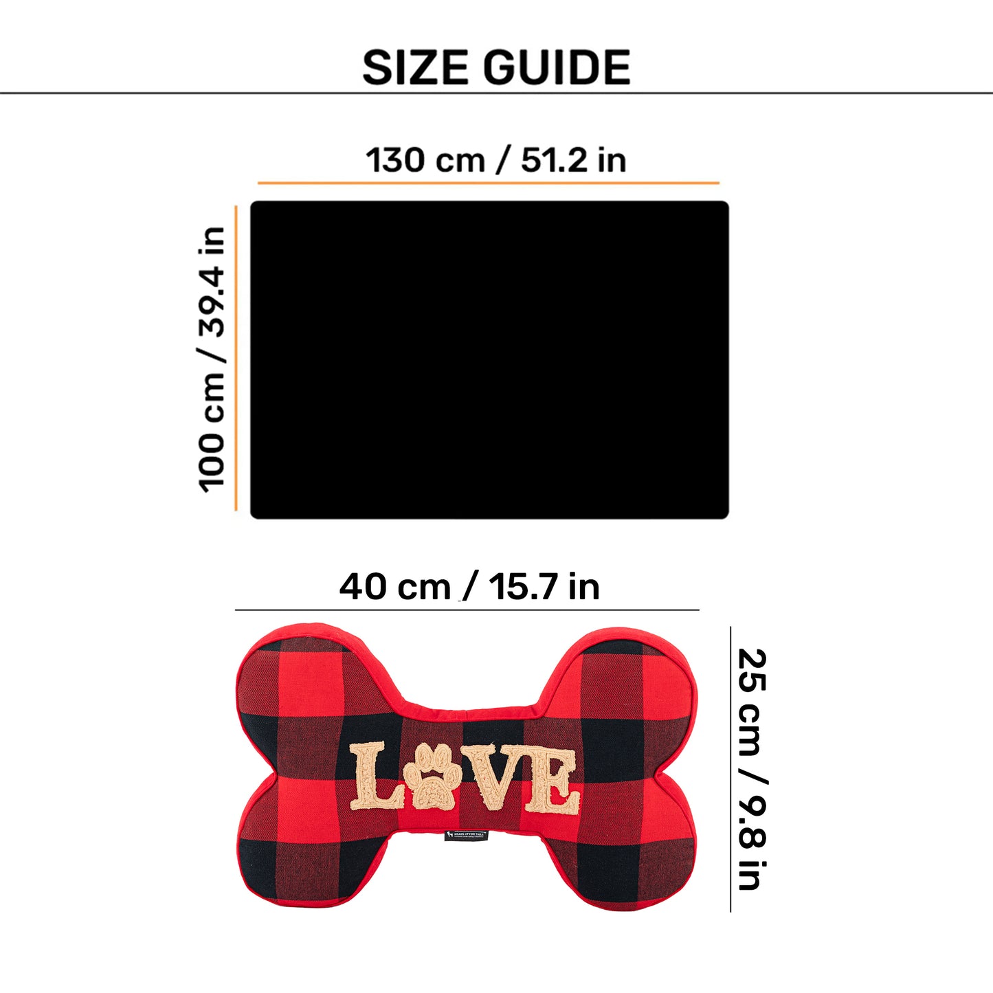 HUFT Love Plaid Blanket With Bone Cushion For Dog - Red - Heads Up For Tails