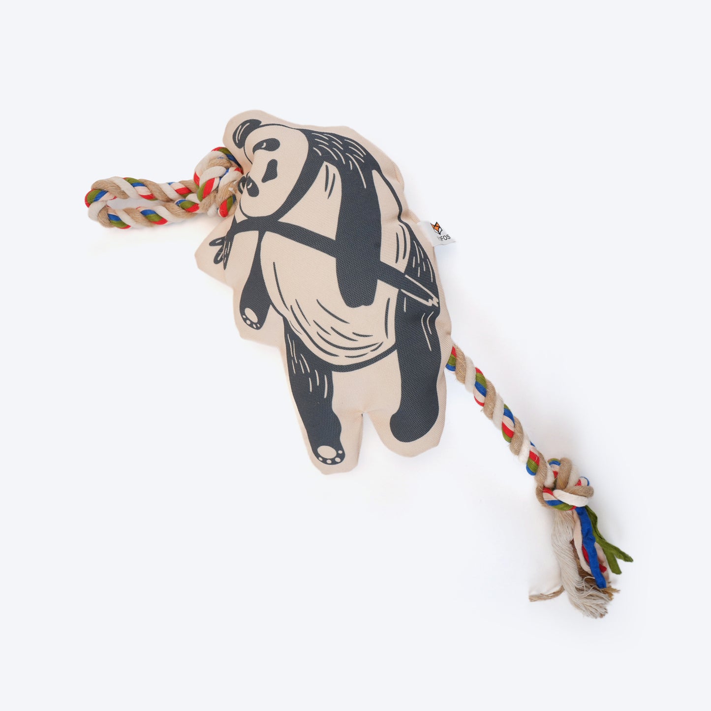 FOFOS Panda Squeaky With Flossy Rope Dog Toy - Black - Heads Up For Tails