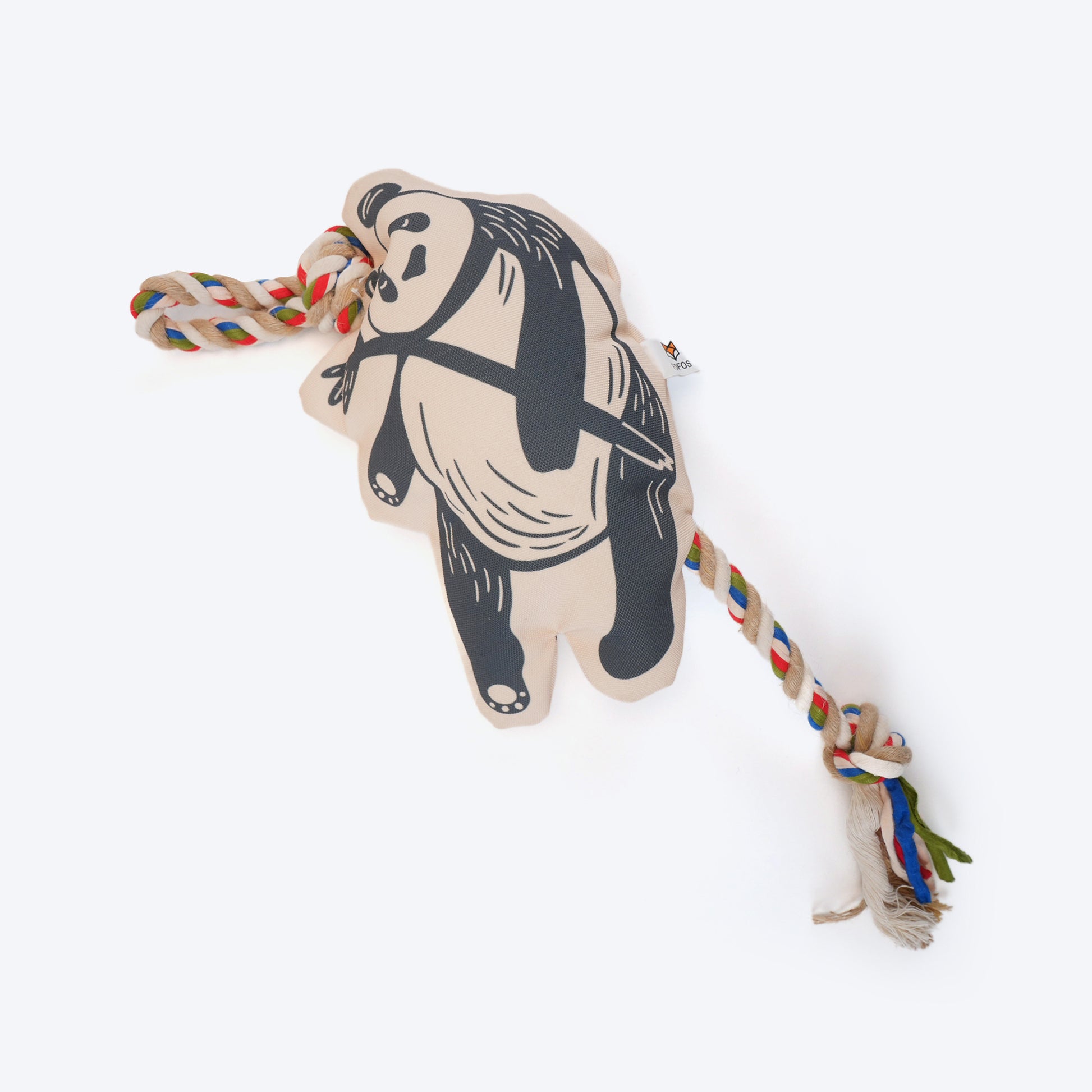 FOFOS Panda Squeaky With Flossy Rope Dog Toy - Black - Heads Up For Tails