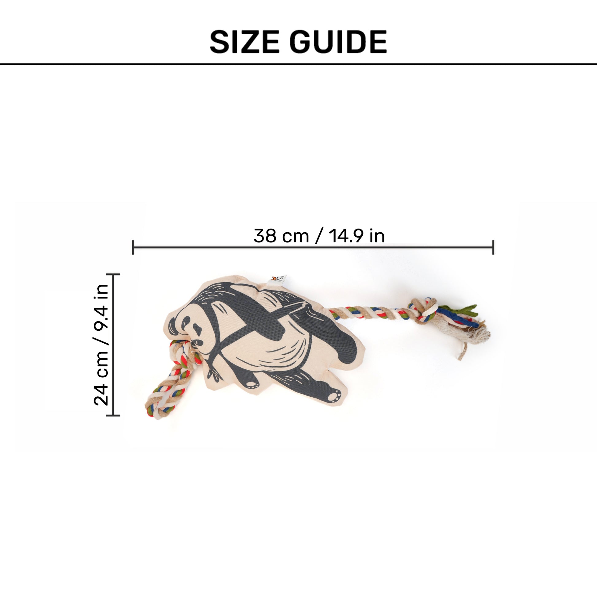 FOFOS Panda Squeaky With Flossy Rope Dog Toy - Black - Heads Up For Tails