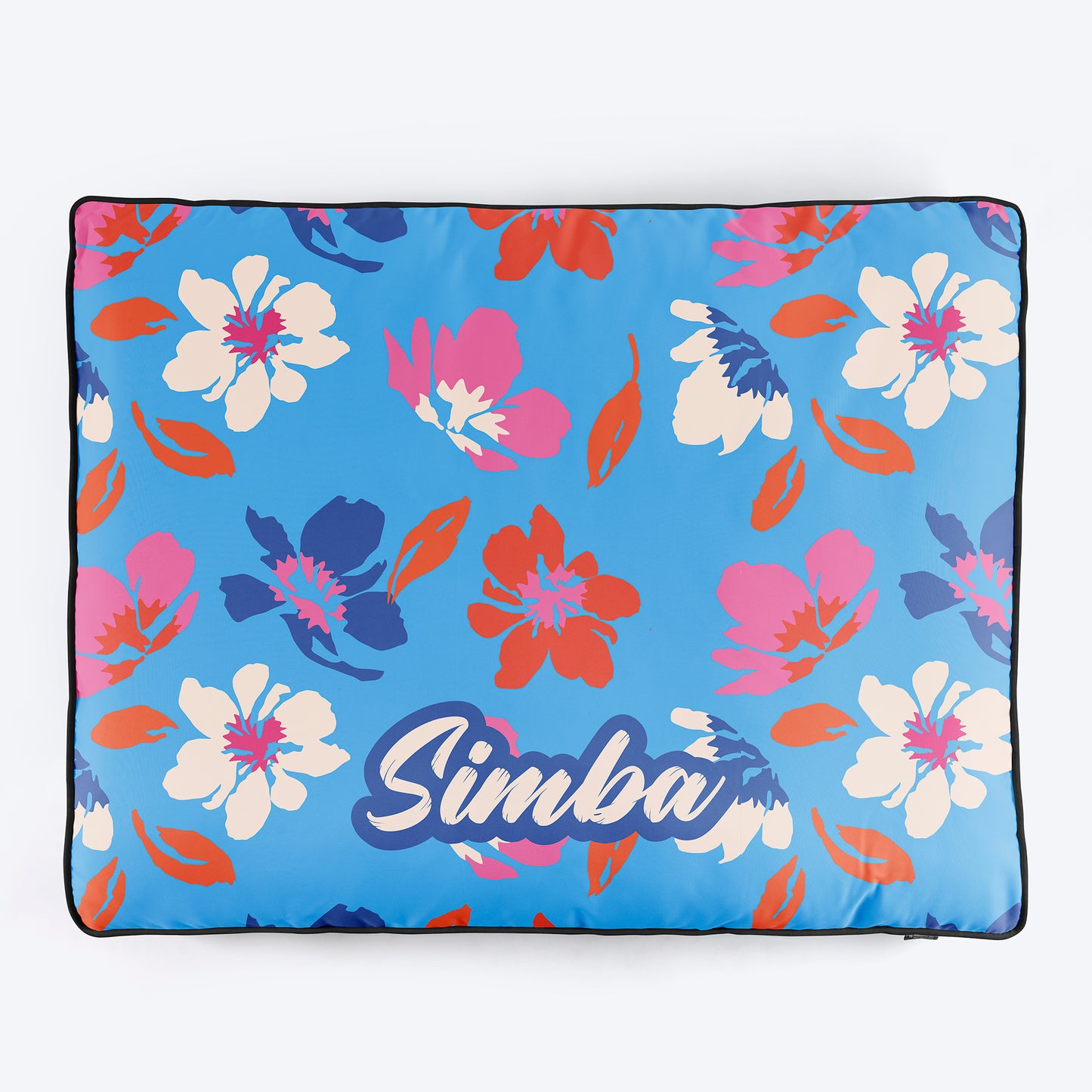 HUFT Personalised Summer Bloom Flat Bed For Dog - Blue - Heads Up For Tails