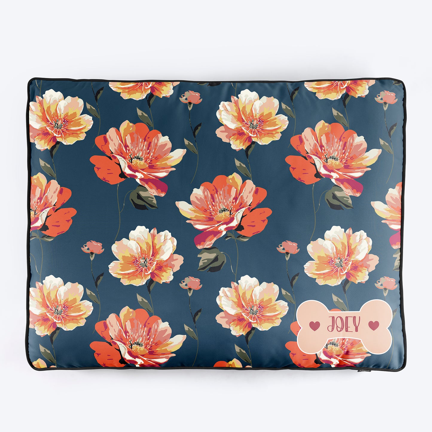 HUFT Personalised Sunset Bloom Flat Bed For Dog - Navy Blue - Heads Up For Tails