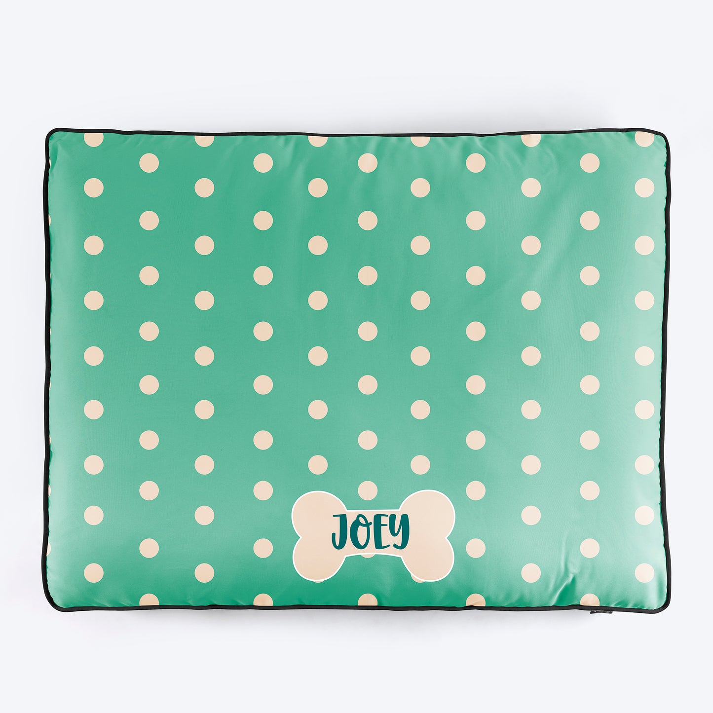 HUFT Personalised Minty Dots Flat Bed For Dog - Turquoise - Heads Up For Tails