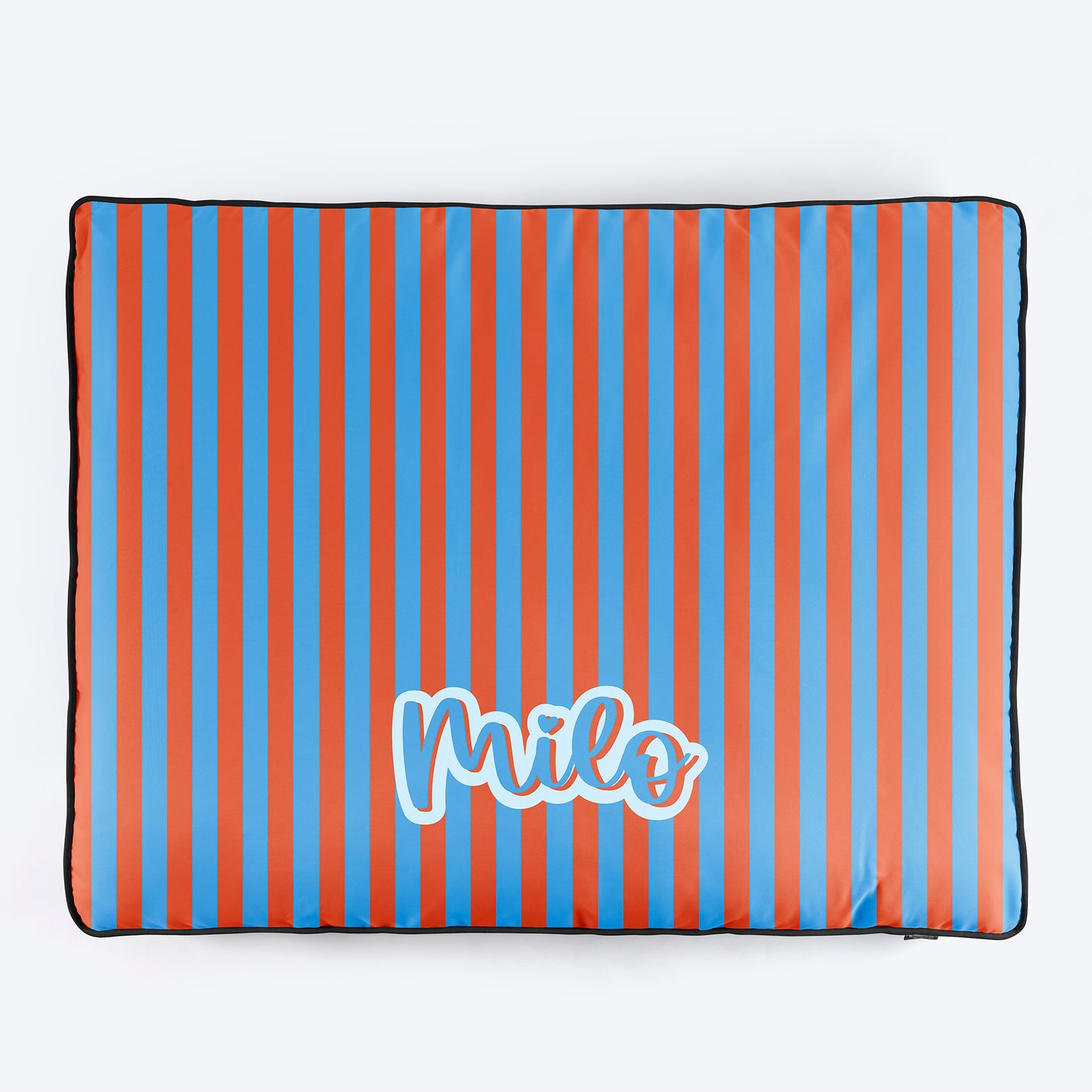 HUFT Personalised Happy Stripes Flat Bed For Dog - Blue & Orange - Heads Up For Tails
