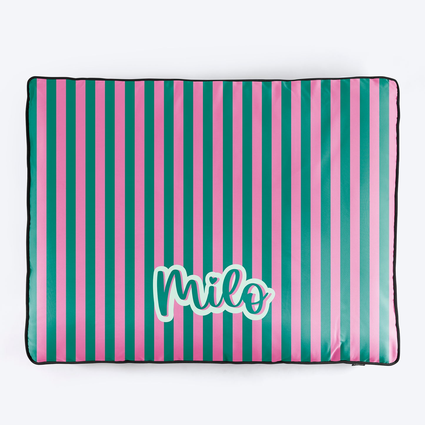 HUFT Personalised Happy Stripes Flat Bed For Dog - Green & Pink - Heads Up For Tails