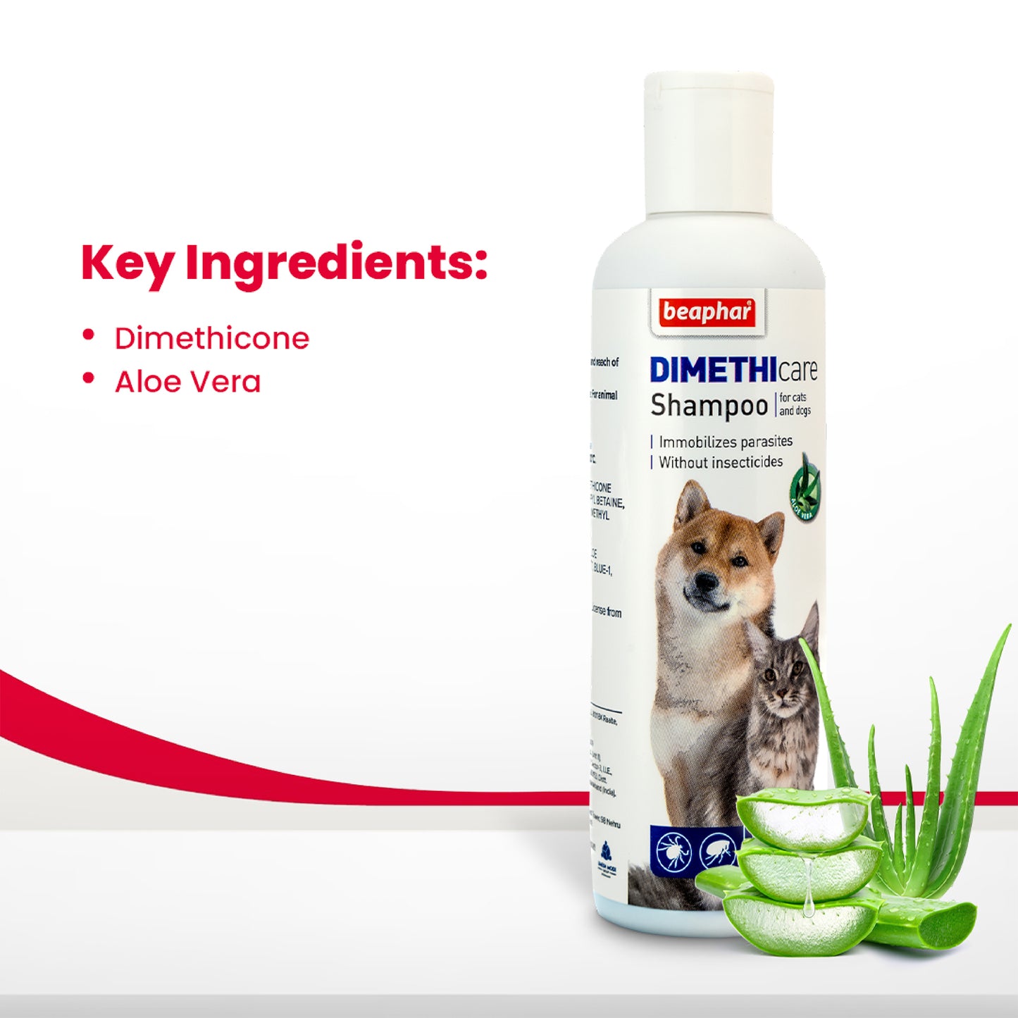Beaphar Dimethicare Tick & Flea Shampoo For Dog & Cat - Aloe Vera - 200 ml - Heads Up For Tails