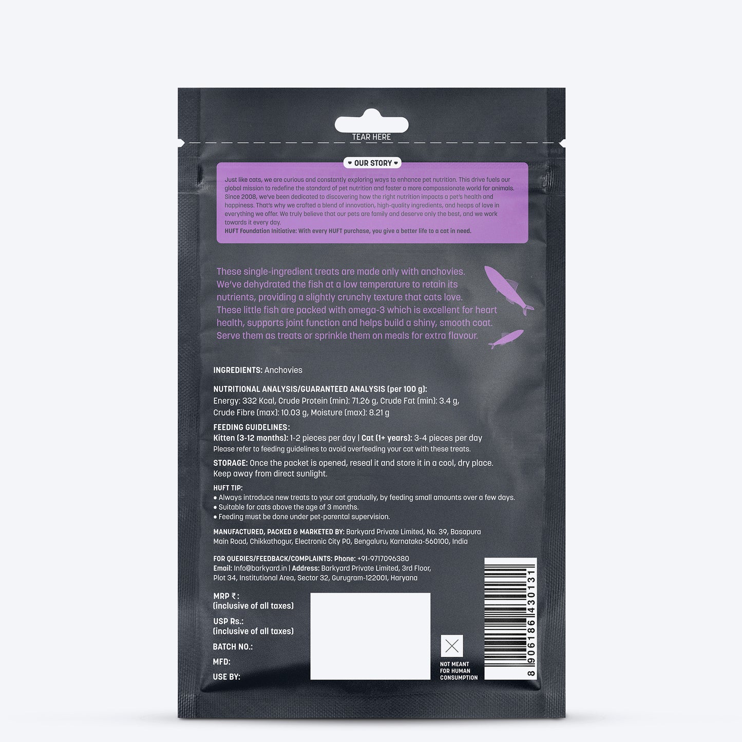 Meowsi by HUFT Dehydrated Anchovies Crunchies Cat Treats - 35 g - Heads Up For Tails