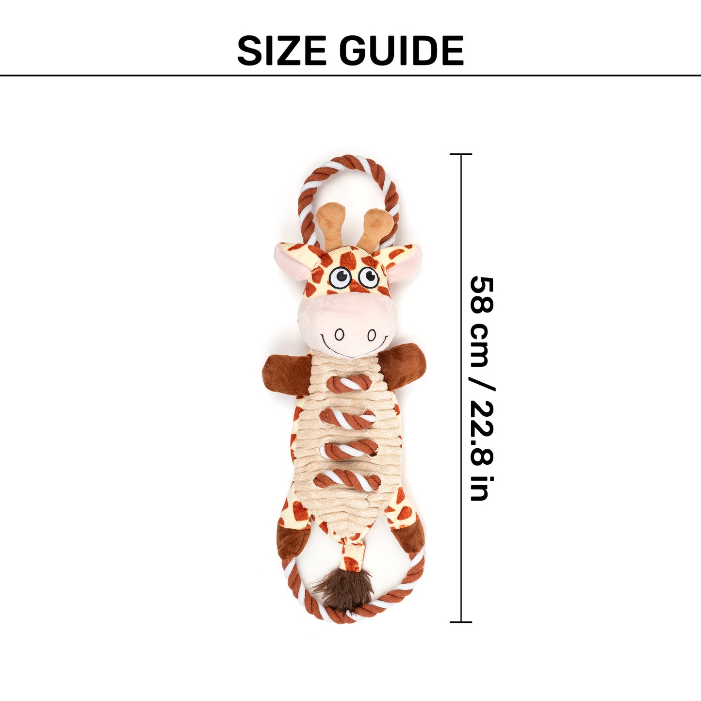 Dash Dog Stripy Giraffe Squeaky Plush Toy For Dog - Brown & Beige - Heads Up For Tails