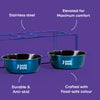 Dash Dog Rainbow Rush Elevated Double Diner With Steel Bowl Inserts For Dog - Violet - Heads Up For Tails