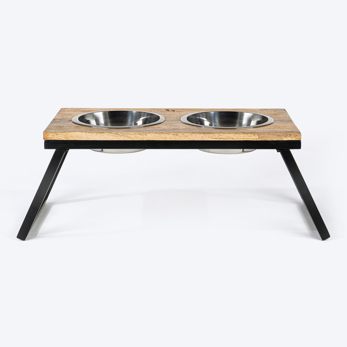 HUFT Collapsible Wooden Diner With Steel Bowl Inserts For Dog - Brown - Heads Up For Tails