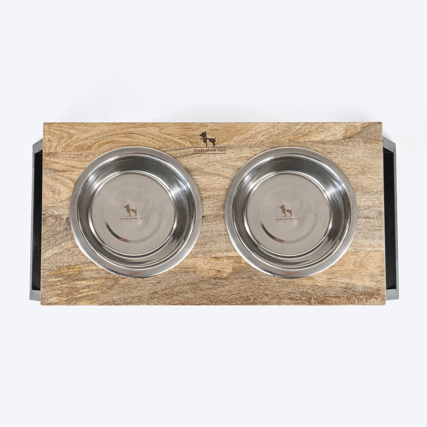 HUFT Collapsible Wooden Diner With Steel Bowl Inserts For Dog - Brown - Heads Up For Tails
