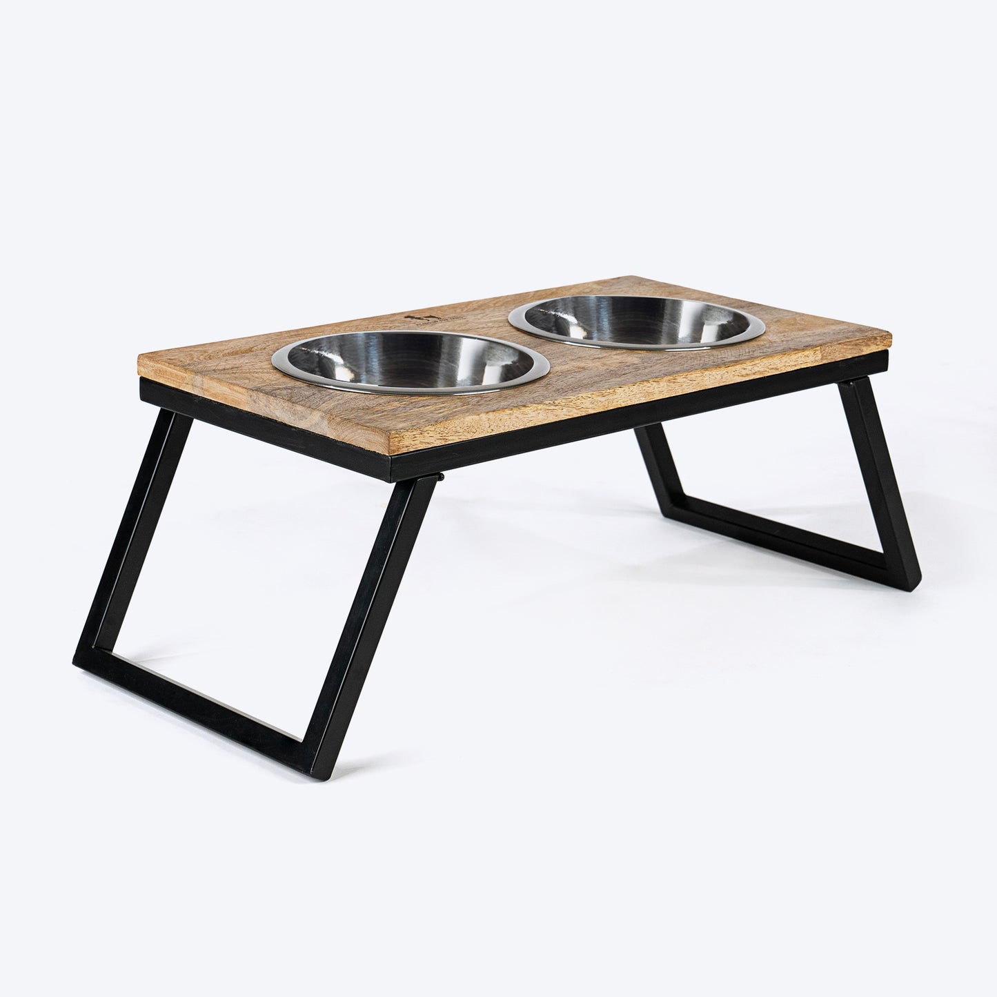 HUFT Collapsible Wooden Diner With Steel Bowl Inserts For Dog - Brown - Heads Up For Tails