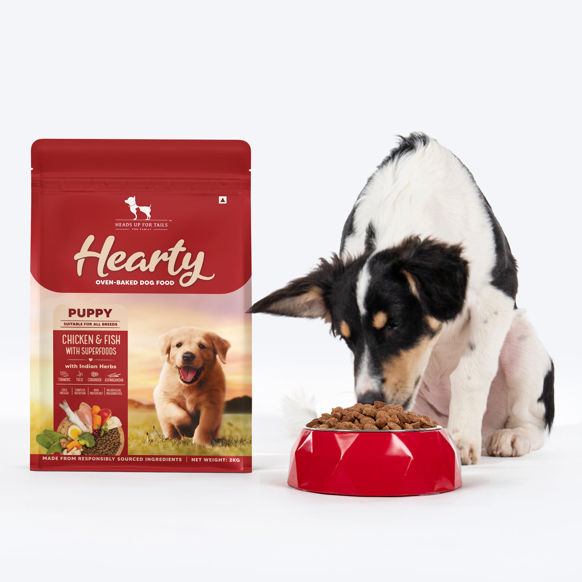 Hearty Oven-Baked Dry Food For Puppies With Chicken, Fish & Indian Herbs (All Breeds) - Heads Up For Tails