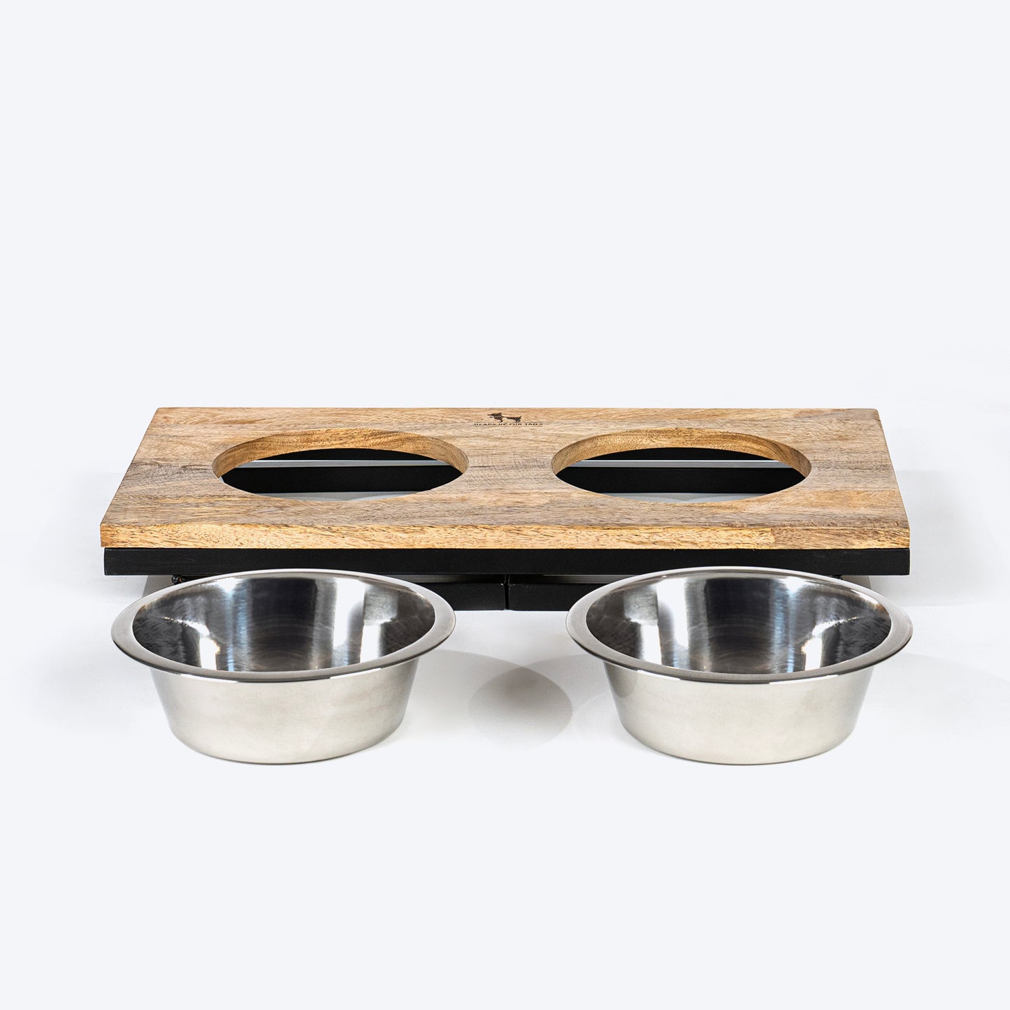HUFT Collapsible Wooden Diner With Steel Bowl Inserts For Dog - Brown - Heads Up For Tails