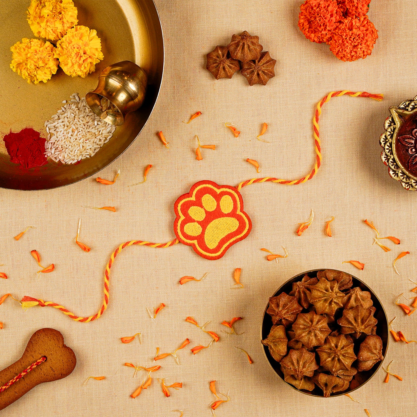 HUFT Paws Of Love Rakhi For Dog & Cat - Orange - Heads Up For Tails