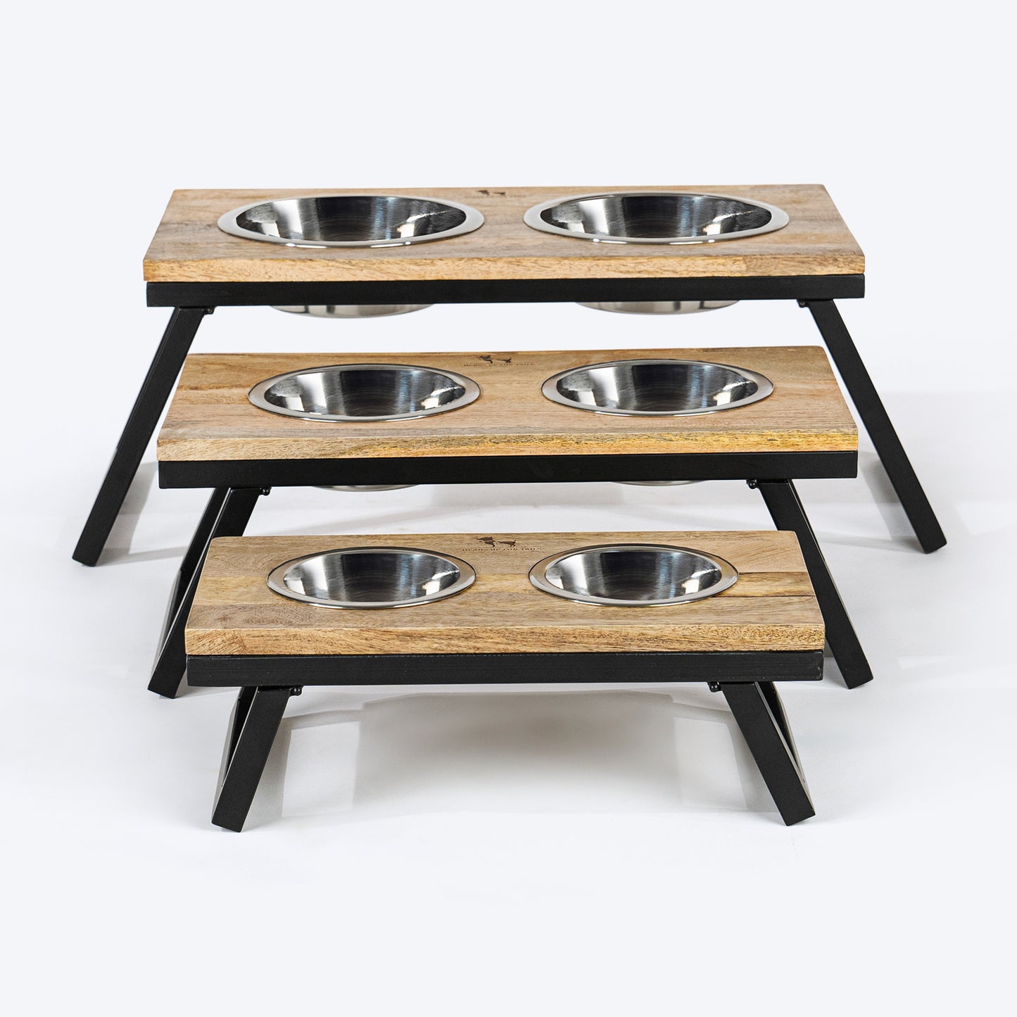 HUFT Collapsible Wooden Diner With Steel Bowl Inserts For Dog - Brown - Heads Up For Tails