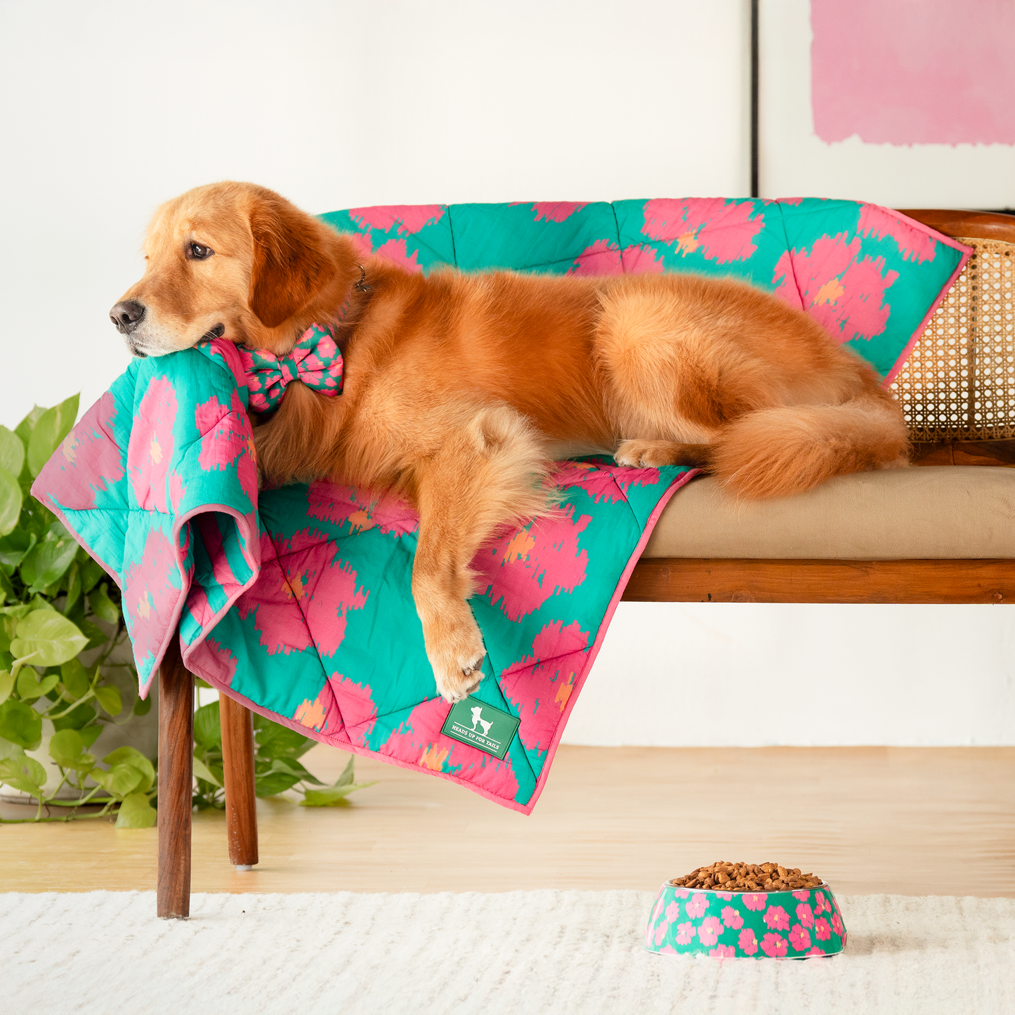HUFT Pawsome Blossom Blanket For Dog & Cat - Green & Pink - Heads Up For Tails