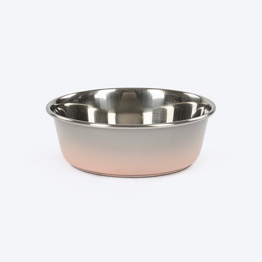 HUFT Tiny Tails Printed Steel Bowl For Puppy - Pink & Grey