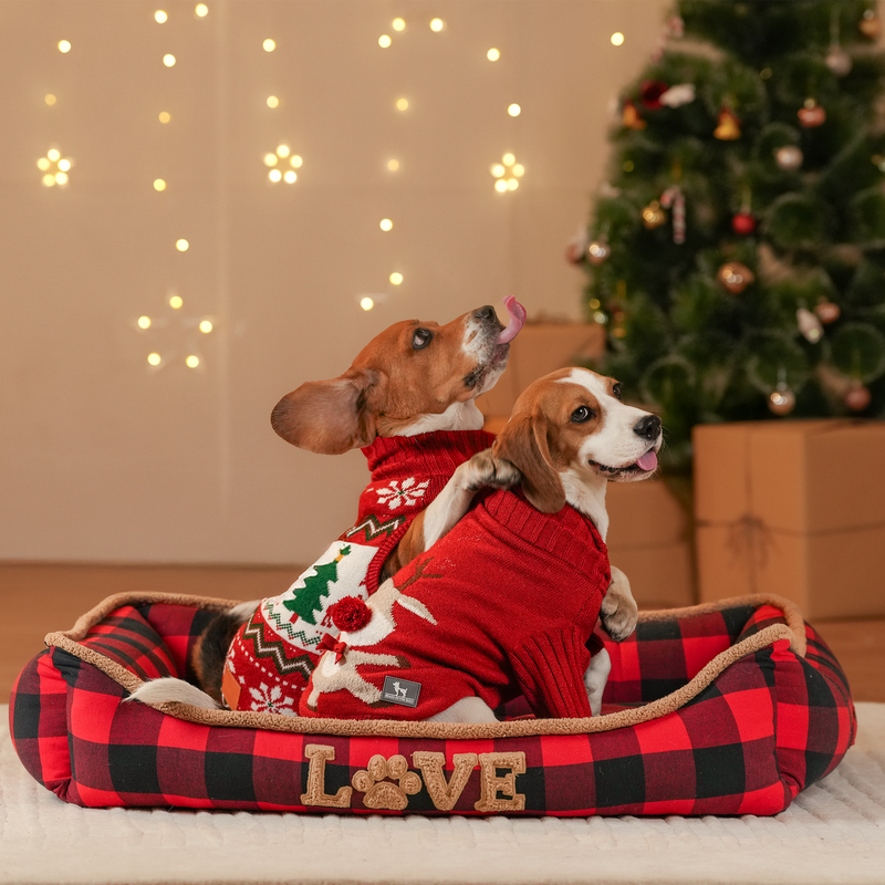 HUFT Love Plaid Lounger Bed For Dog - Red & Black - Heads Up For Tails