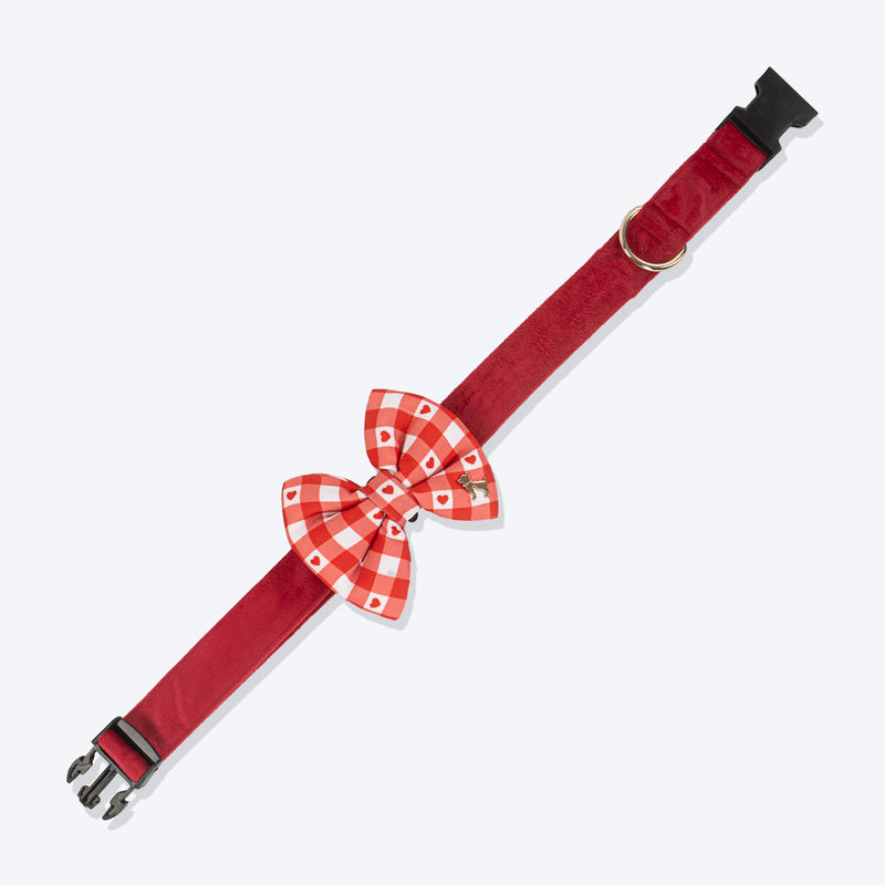 HUFT Jingle Hearts Collar With Bow Tie For Dog - Red & White - Heads Up For Tails
