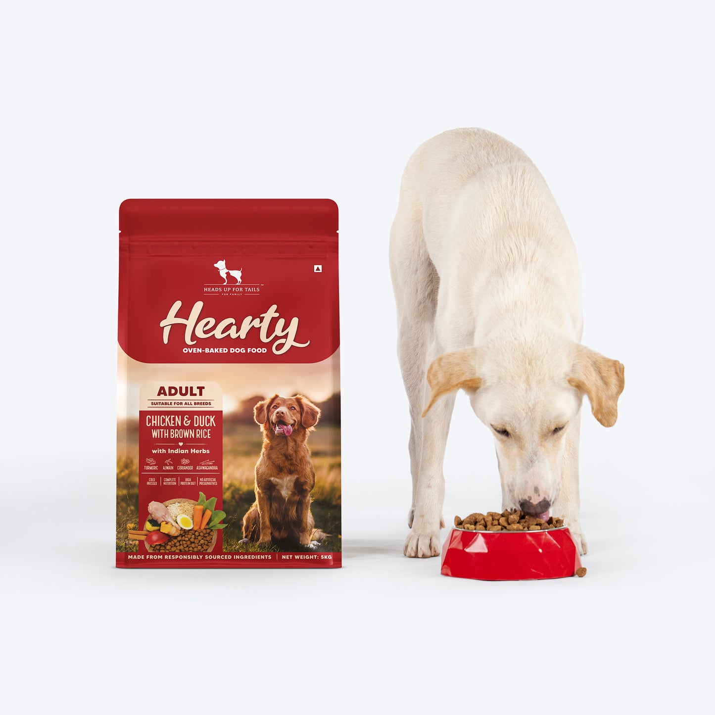Hearty Oven-Baked Dry Food For Adult Dogs With Chicken, Duck & Brown Rice (All Breeds) - Heads Up For Tails