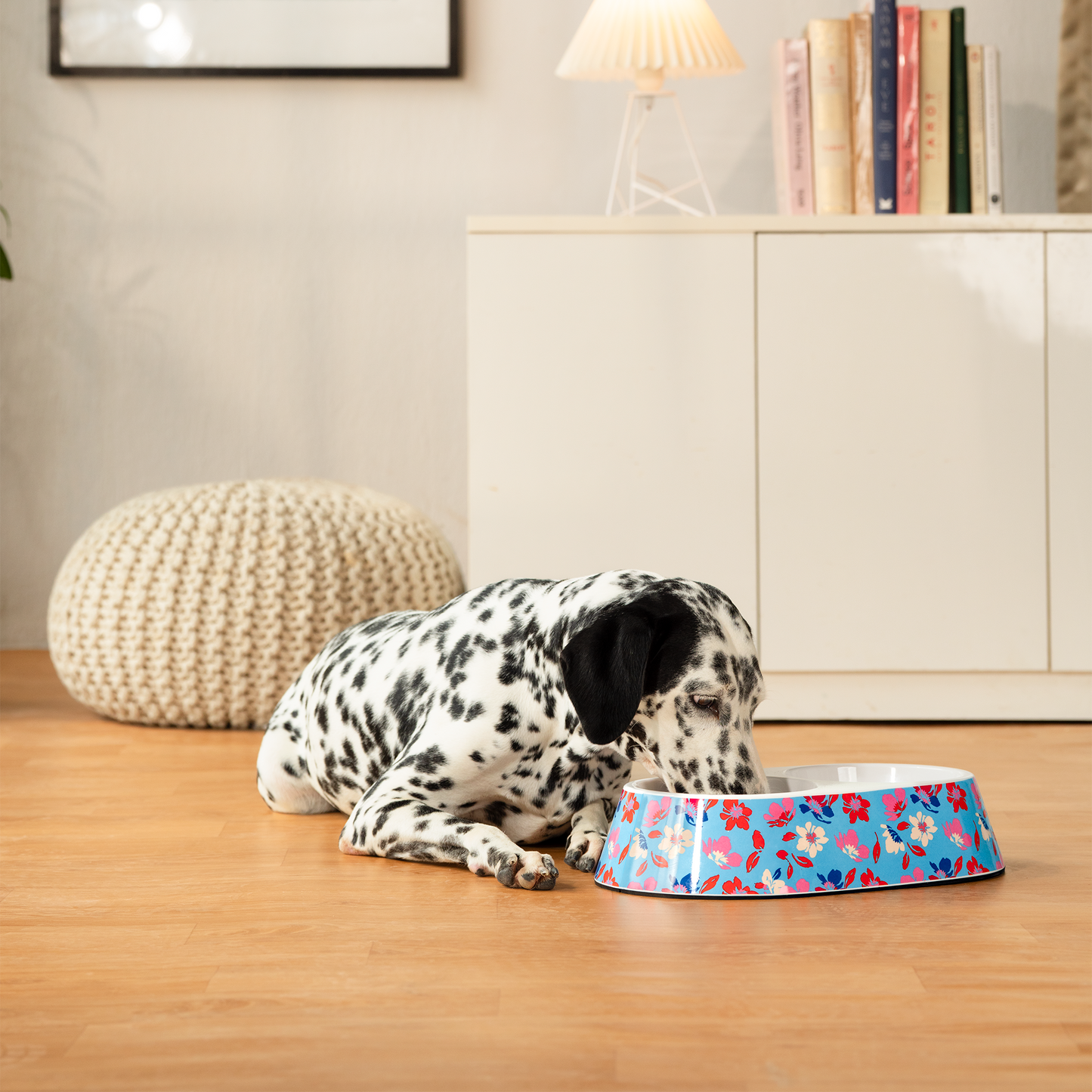 HUFT Summer Bloom Printed Melamine Double Diner For Dog - Blue - Heads Up For Tails
