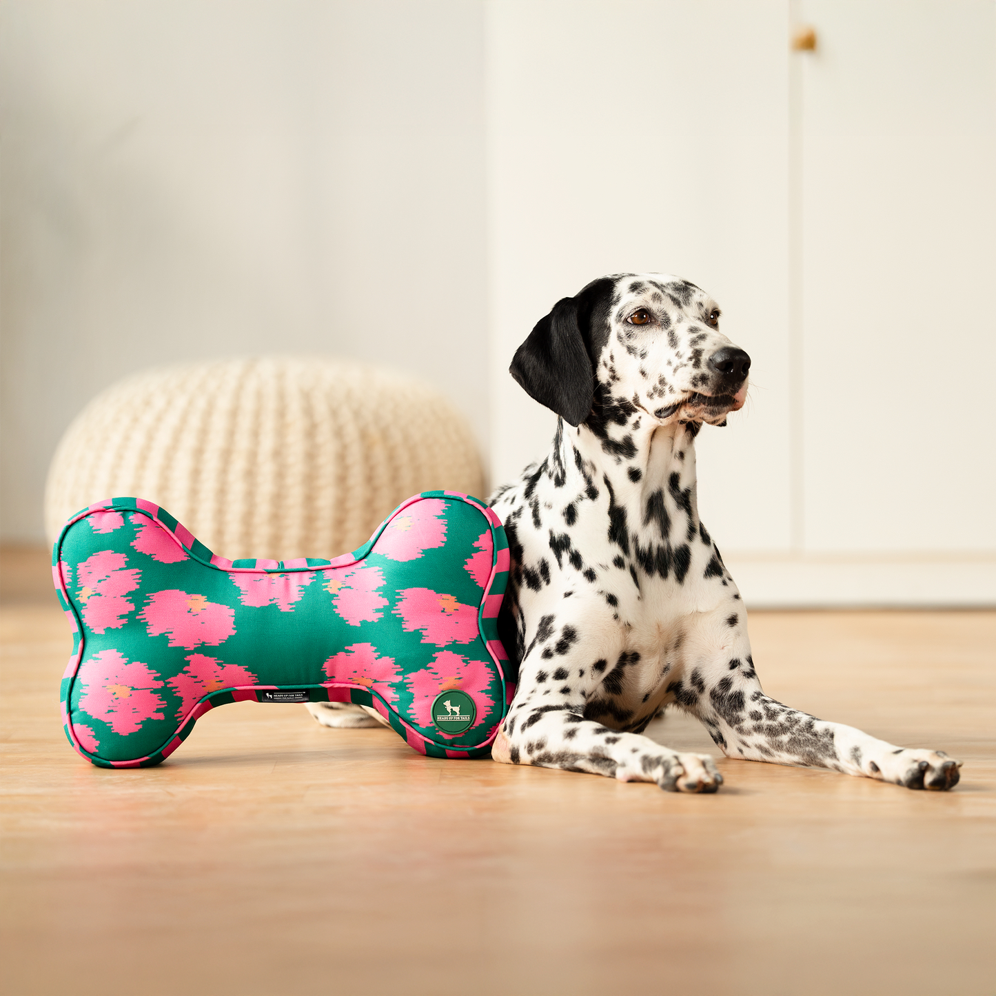 HUFT Pawsome Blossom Bone Cushion For Dog - Green & Pink - Heads Up For Tails