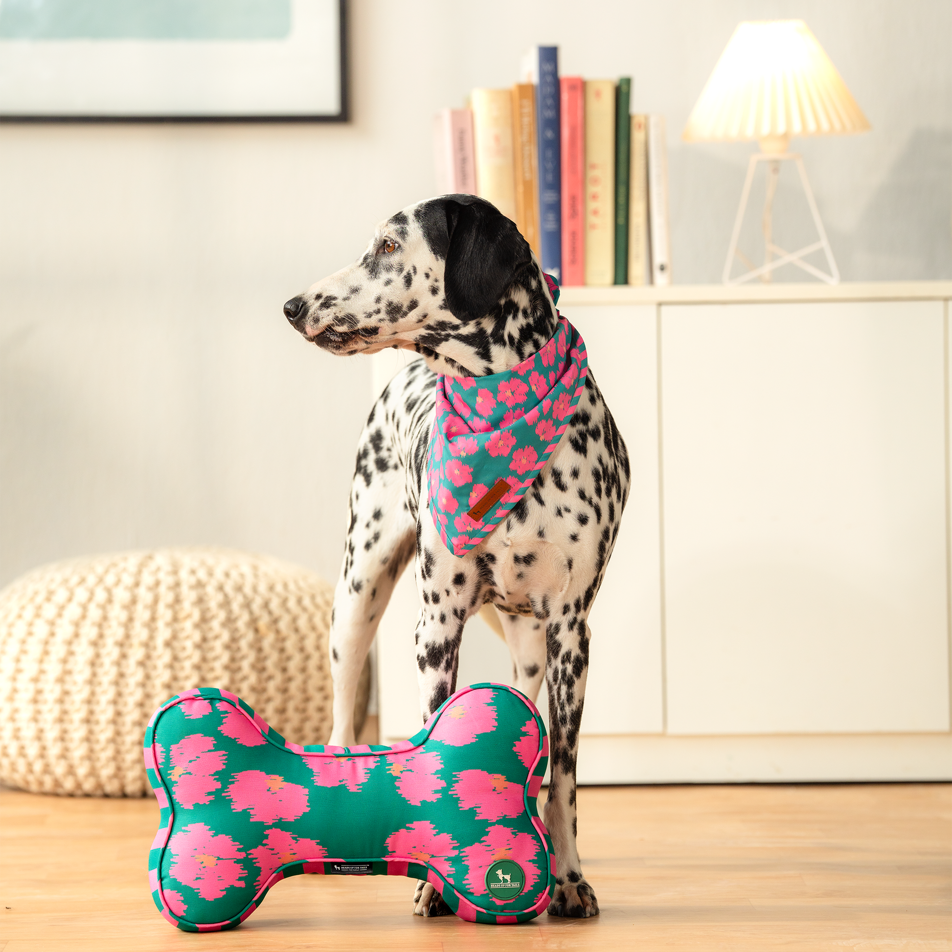 HUFT Pawsome Blossom Knot Bandana For Dog - Green & Pink - Heads Up For Tails