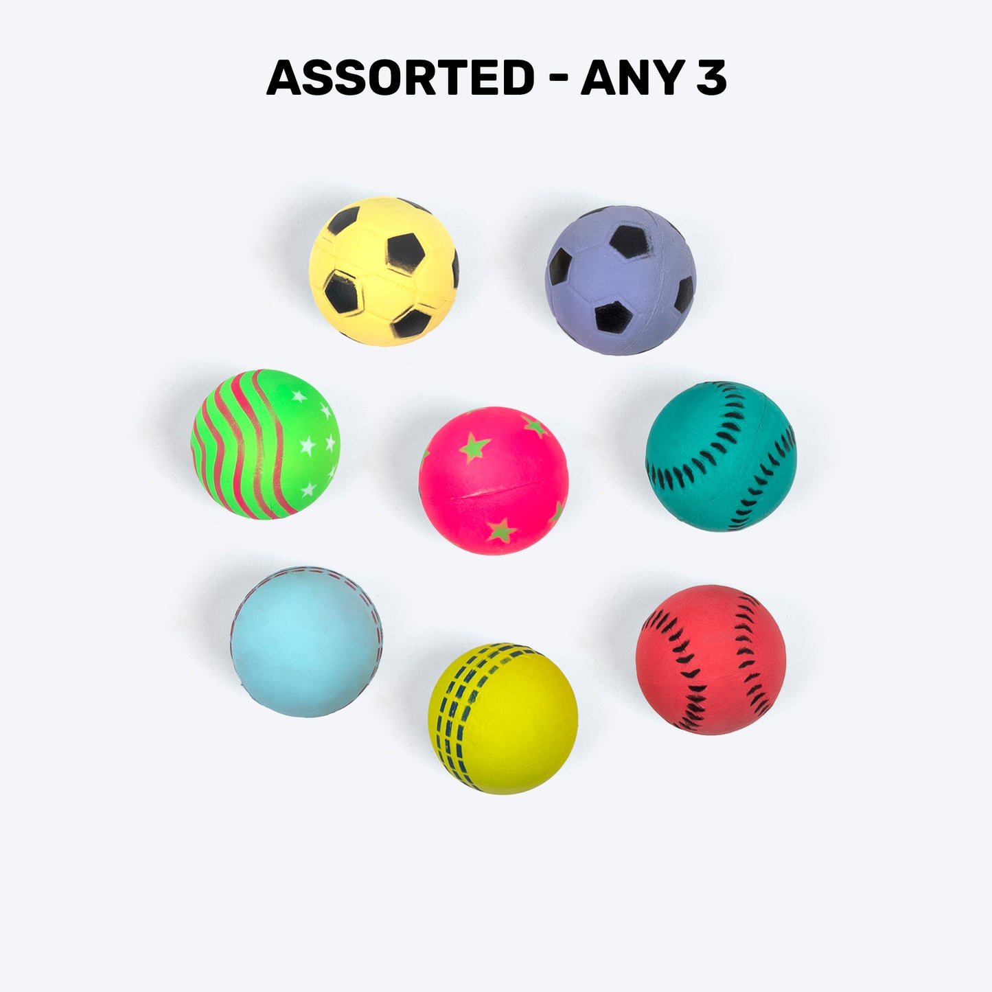 TLC Rubber Bouncy Balls For Dog - Assorted - Set Of 3 - Heads Up For Tails