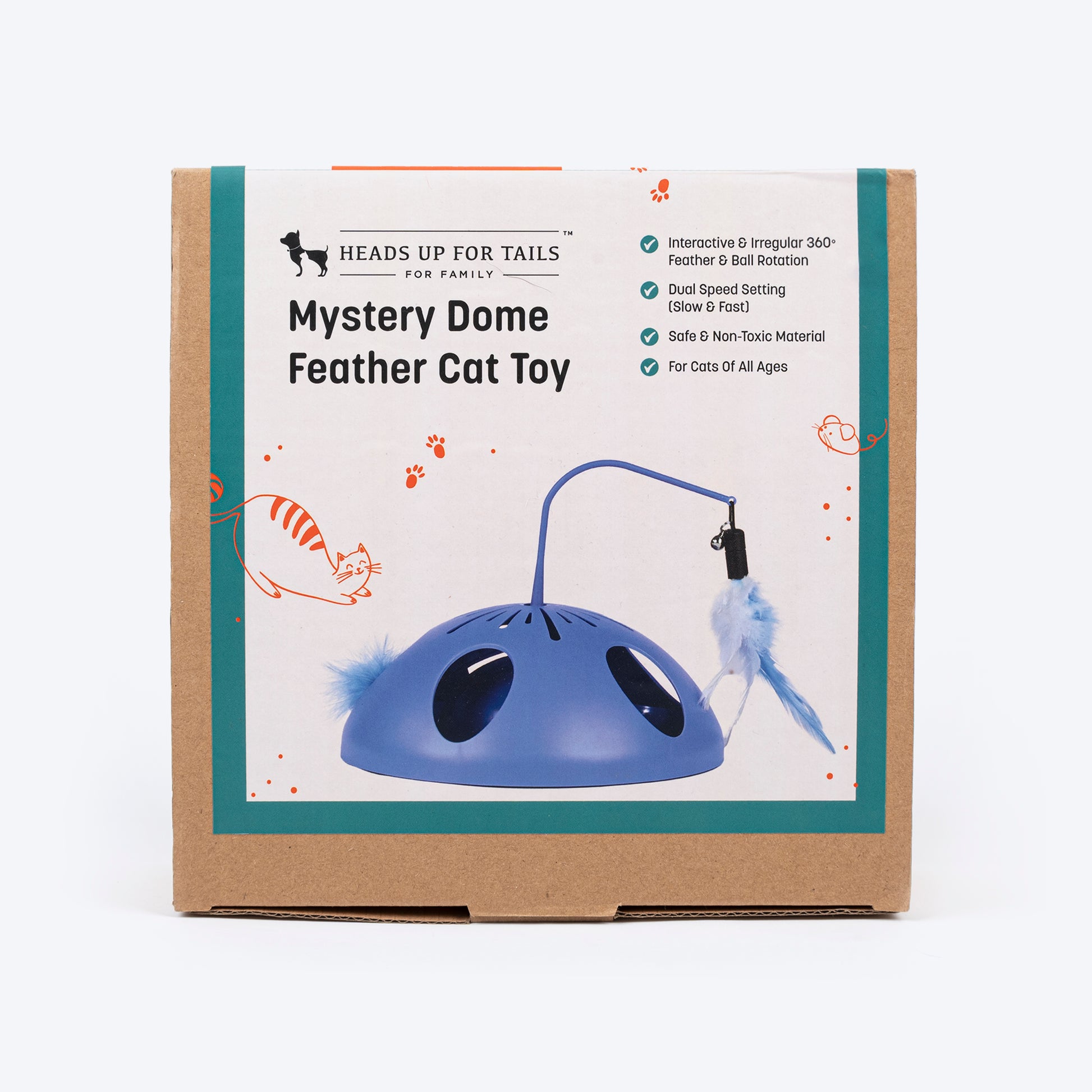 HUFT Mystery Dome Feather Interactive Toy For Cat - Blue - Heads Up For Tails