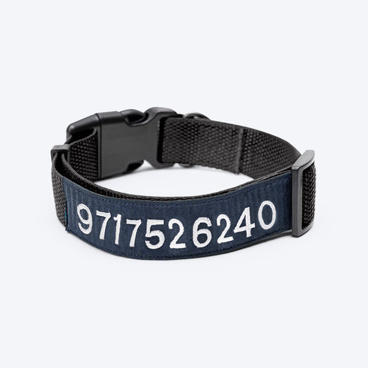 HUFT Personalised (Mobile No.) Basics Dog Collar - Classic Black