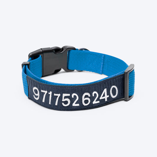 HUFT Personalised (Mobile No.) Basics Dog Collar - Cobalt Blue