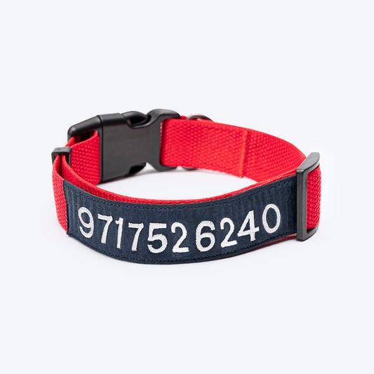 HUFT Personalised (Mobile No.) Basics Dog Collar - Crimson Red