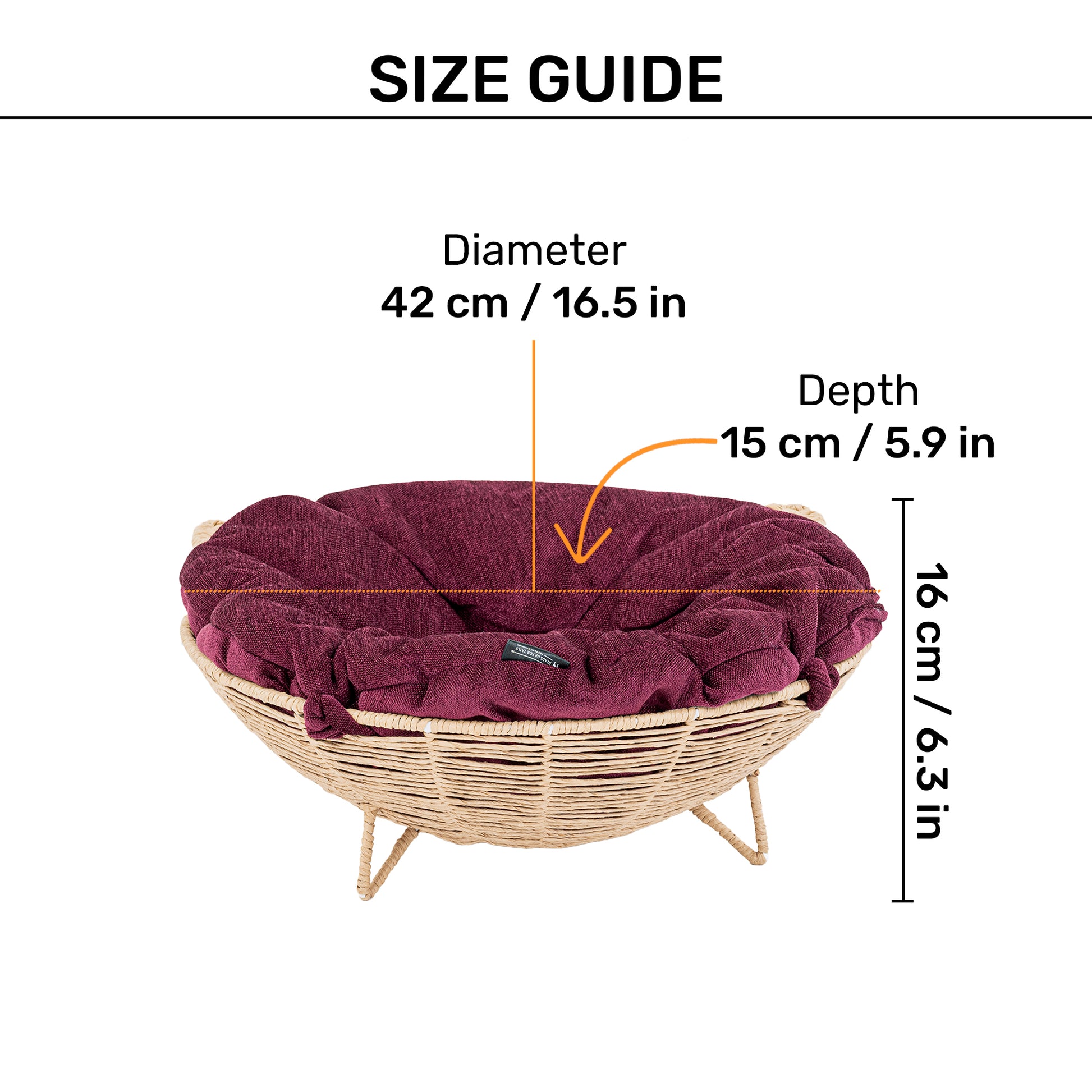 HUFT Feline Cane Bed With Cushion For Cat - Beige - Heads Up For Tails