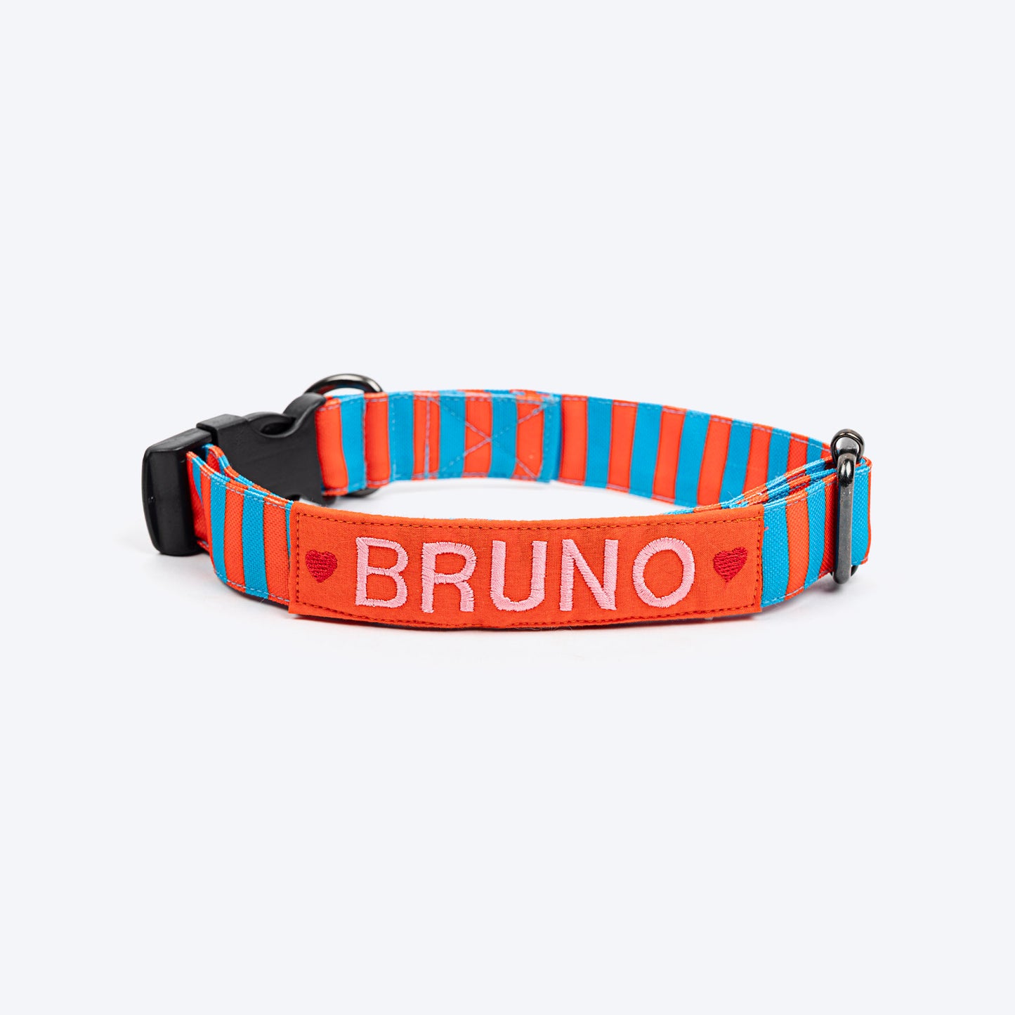 HUFT Personalised Happy Stripes Collar With Bow Tie For Dog - Blue & Orange - Heads Up For Tails