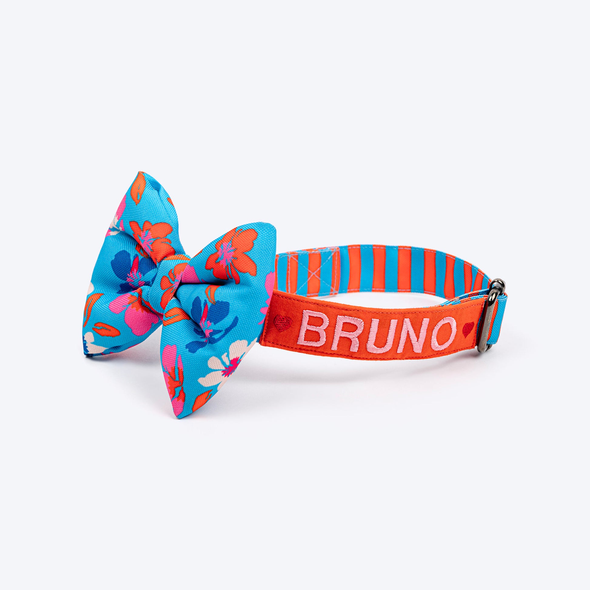 HUFT Personalised Summer Bloom Collar With Bow Tie For Dog - Blue - Heads Up For Tails