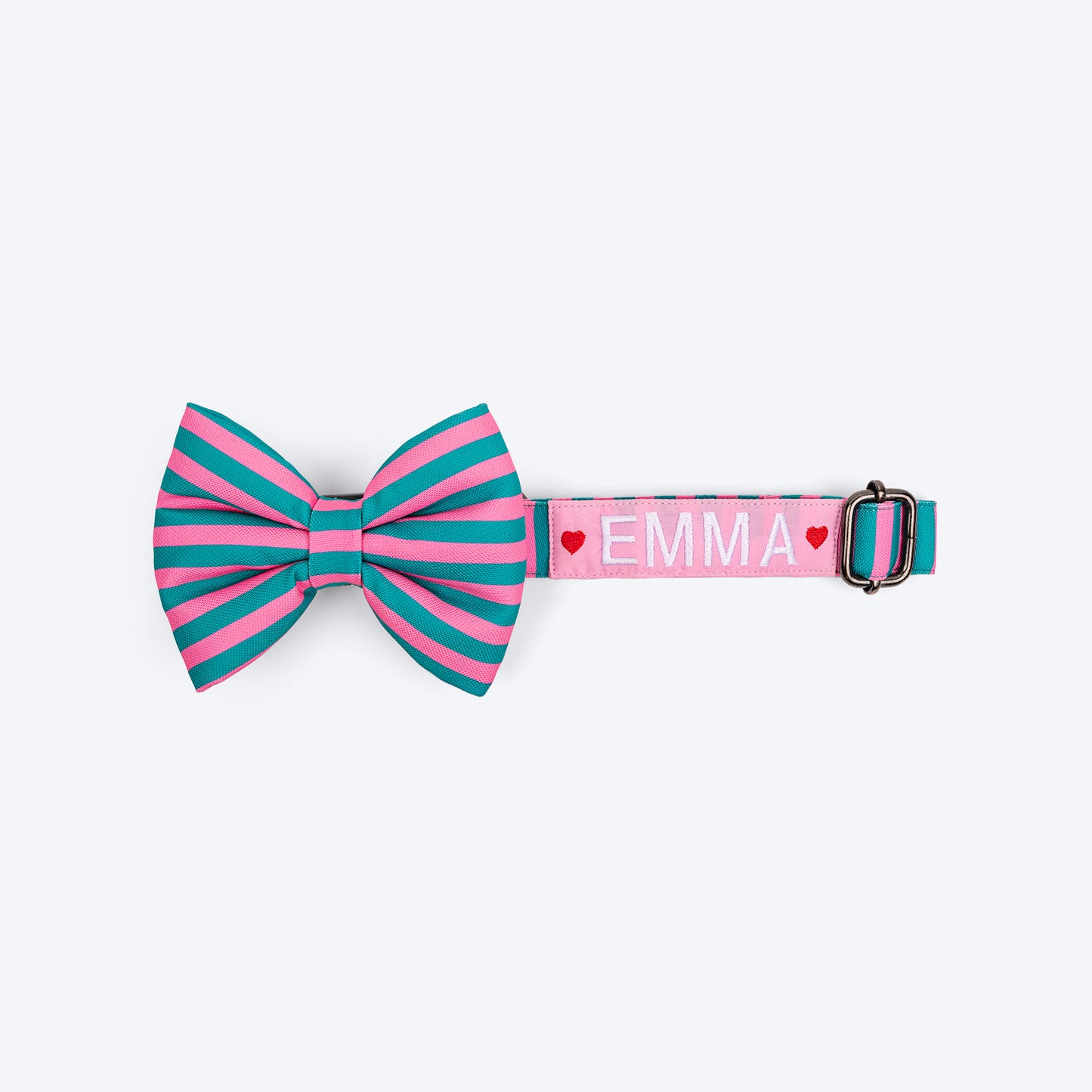 HUFT Personalised Happy Stripes Collar With Bow Tie For Dog - Green & Pink - Heads Up For Tails