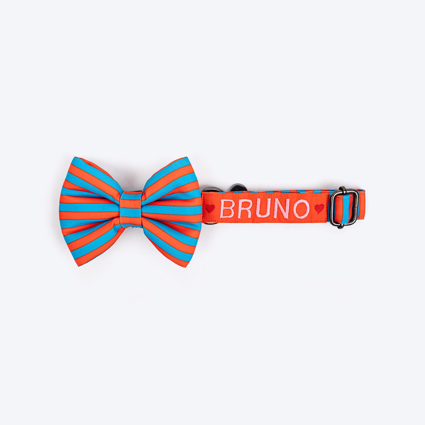 HUFT Personalised Happy Stripes Collar With Bow Tie For Dog - Blue & Orange - Heads Up For Tails