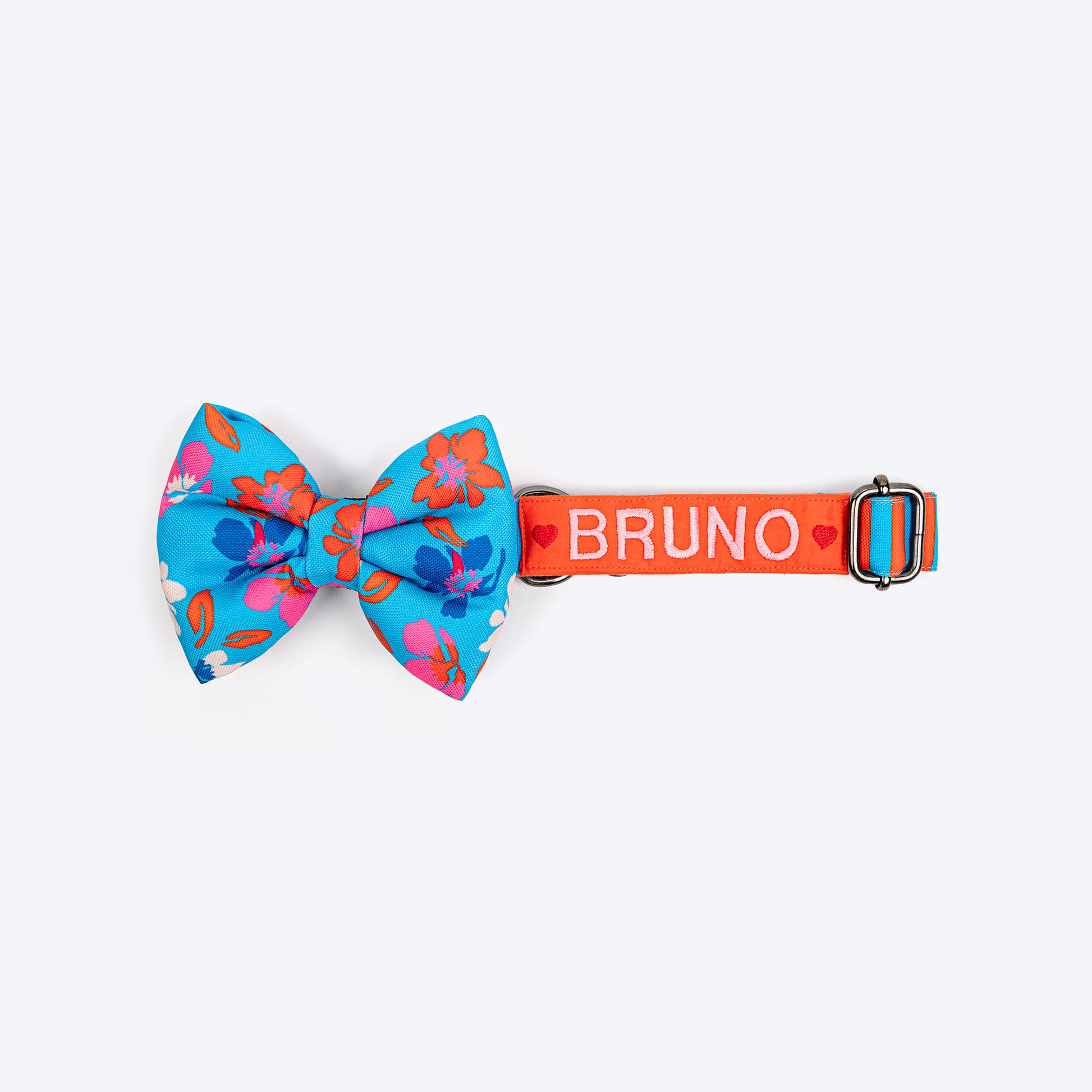 HUFT Personalised Summer Bloom Collar With Bow Tie For Dog - Blue - Heads Up For Tails