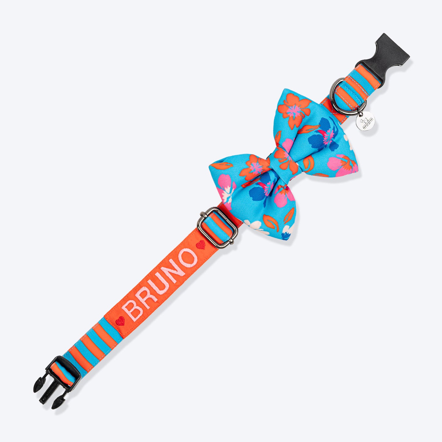 HUFT Personalised Summer Bloom Collar With Bow Tie For Dog - Blue - Heads Up For Tails