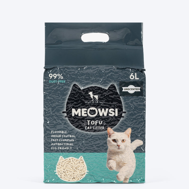 Meowsi by HUFT Tofu Cat Litter, Unscented, 6 Ltr, eco-friendly, fast clumping, 99% dust-free, antibacterial.