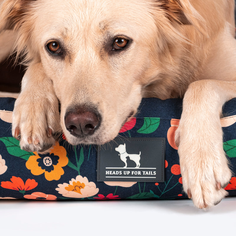 HUFT Floral Fusion Lounger Dog Bed - Navy - Heads Up For Tails
