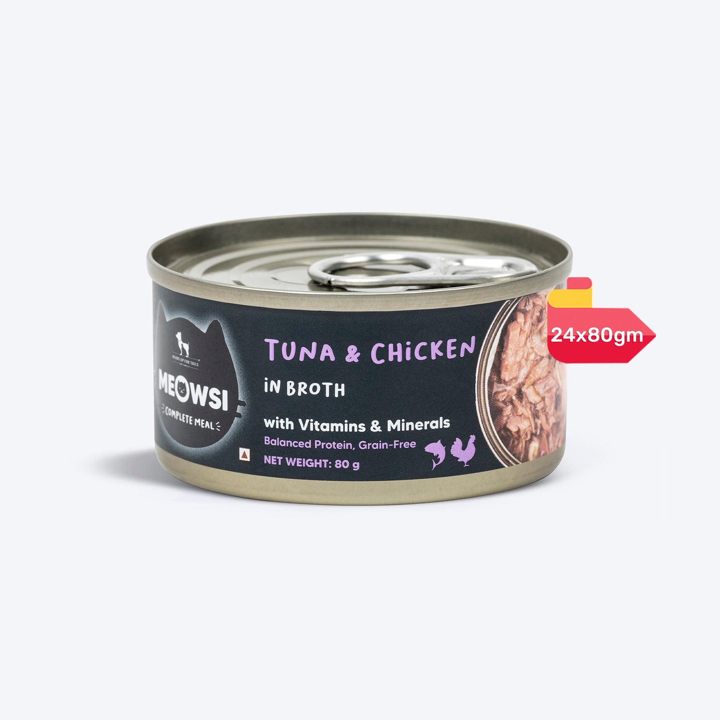 Meowsi By HUFT Tuna & Chicken In Broth Canned Cat Wet Food - 80 gm - Heads Up For Tails