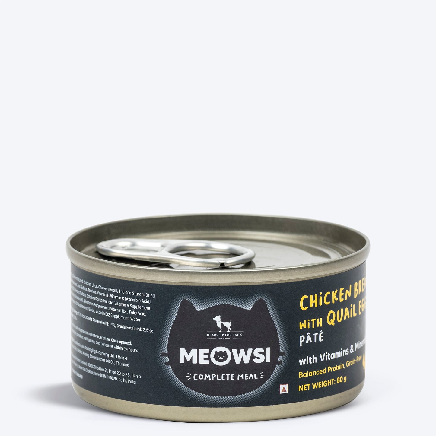 Meowsi by HUFT Chicken Breast With Quail Egg Pate Canned Cat Wet Food - 80 gm - Heads Up For Tails