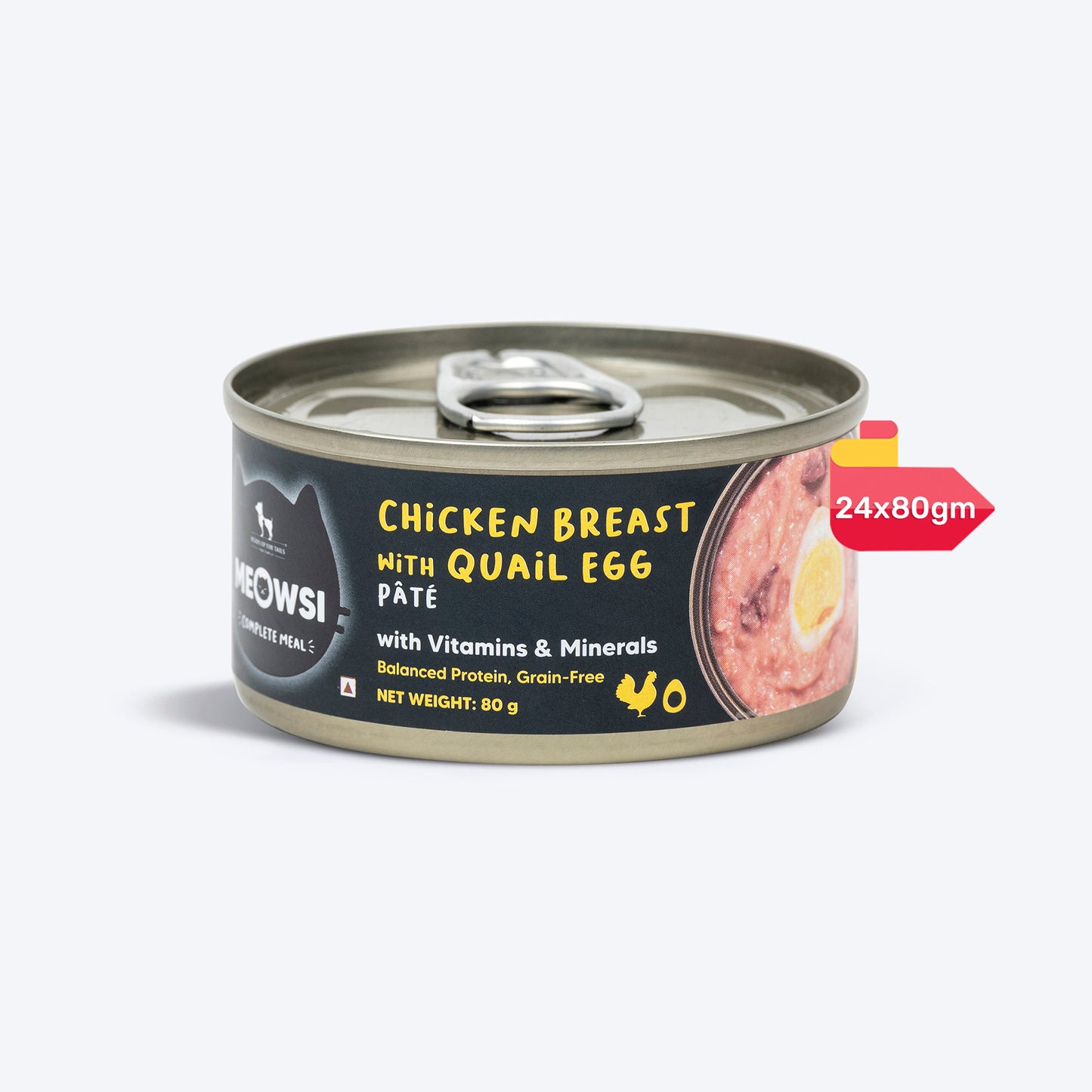 Meowsi by HUFT Chicken Breast With Quail Egg Pate Canned Cat Wet Food - 80 gm - Heads Up For Tails