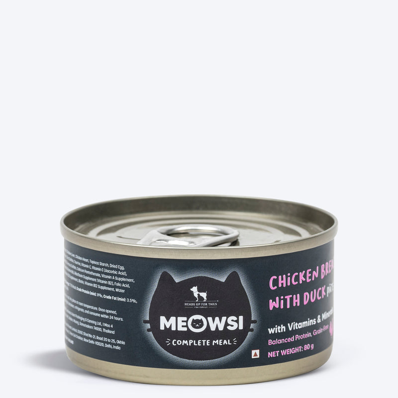 Meowsi by HUFT Chicken Breast with Duck pâté canned cat food, 80 gm, enriched with vitamins and minerals. Grain-free.
