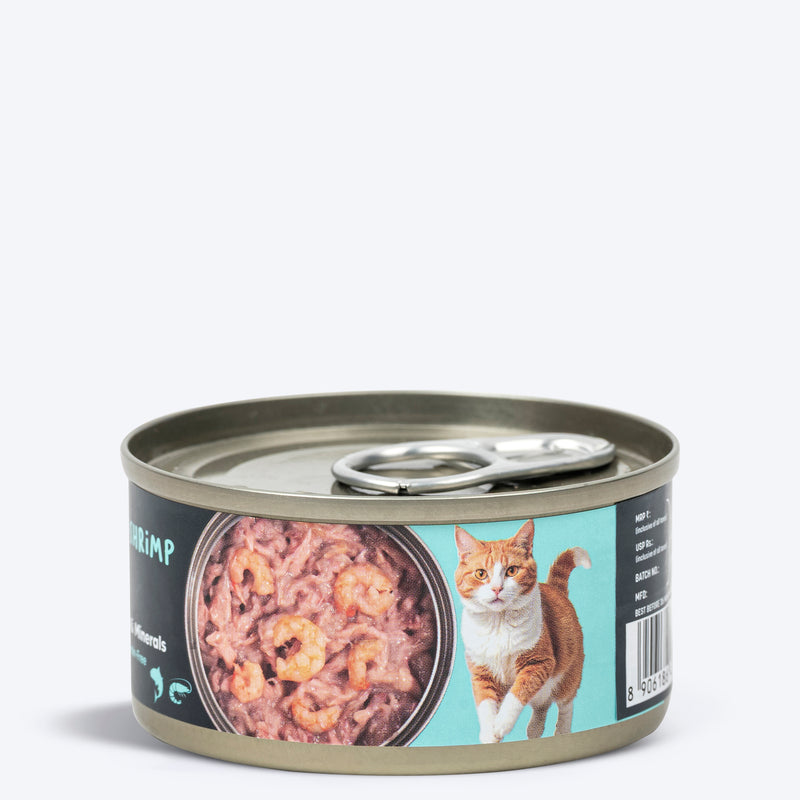 Meowsi by HUFT Tuna & Shrimp Pâté Canned Cat Wet Food, 80 gm, with vitamins and minerals, grain-free formula.