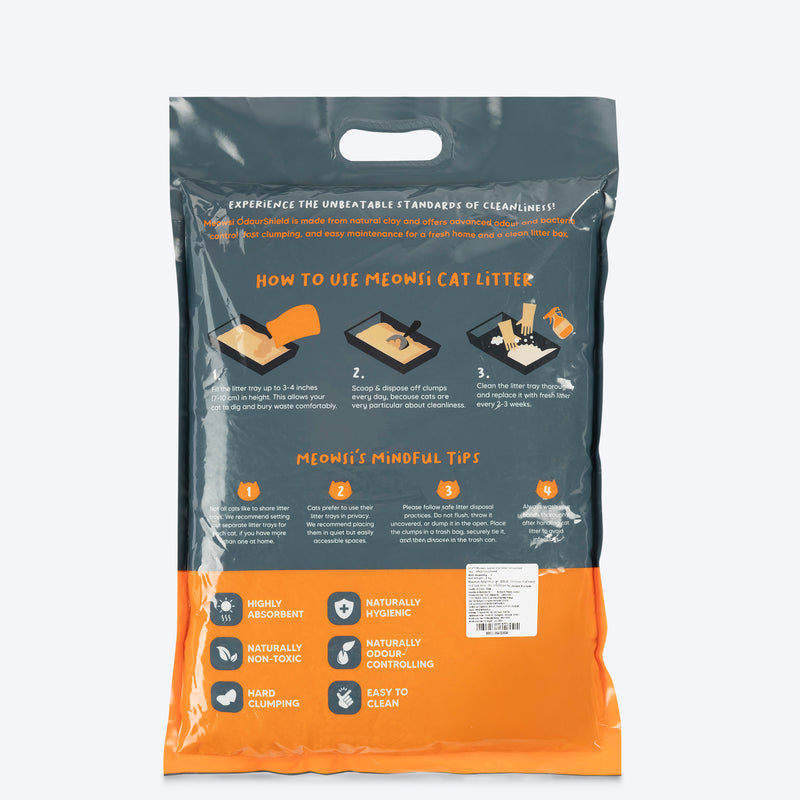 Meowsi by HUFT OdourShield Cat Litter, unscented, 5 kg, 99% dust-free, clumps 3x faster, antibacterial protection.