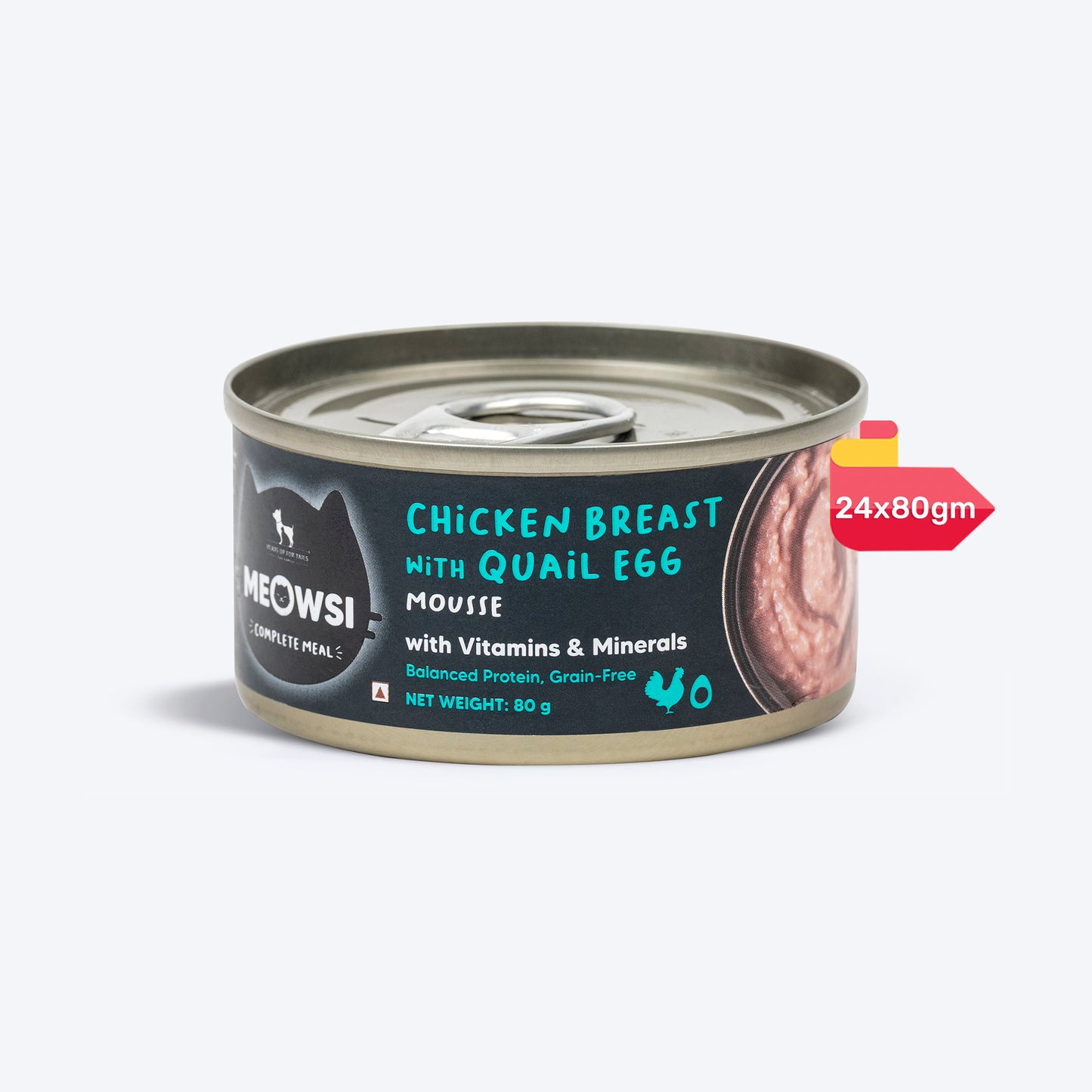 Meowsi by HUFT Chicken Breast With Quail Egg Mousse Canned Cat Wet Food-80 gm - Heads Up For Tails